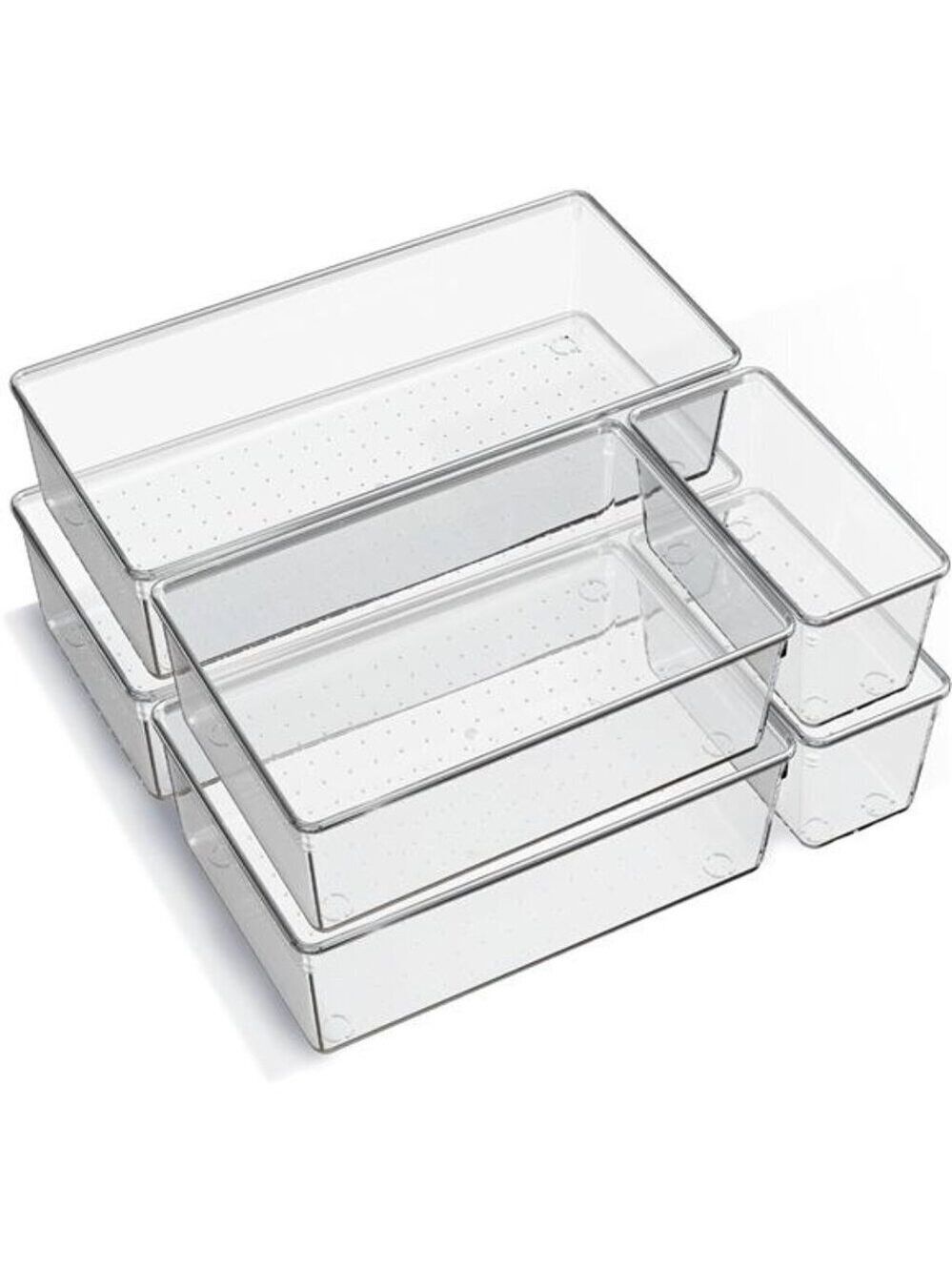6 Pack Clear Plastic Drawer Organizer Trays Acrylic Storage Bins Kitchen Bathroo
